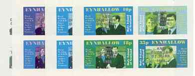 Eynhallow 1986 Royal Wedding imperf sheetlet of 4 opt'd Duke & Duchess of York in silver, the set of 4 progressive proofs, comprising single colour, 2-colour plus two x 3-colour combinations each with opt. (16 proofs) unmounted mint, stamps on , stamps on  stamps on royalty, stamps on  stamps on andrew & fergie