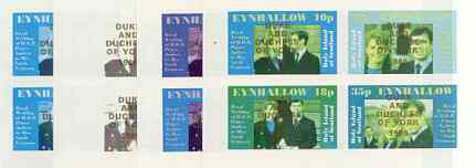 Eynhallow 1986 Royal Wedding imperf sheetlet of 4 opt'd Duke & Duchess of York in gold, the set of 4 progressive proofs, comprising single colour, 2-colour plus two x 3-colour combinations each with opt. (16 proofs) unmounted mint, stamps on , stamps on  stamps on royalty, stamps on  stamps on andrew & fergie