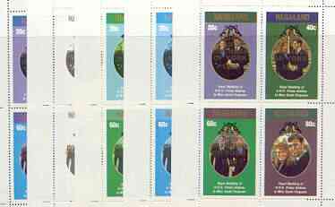 Nagaland 1986 Royal Wedding perf sheetlet of 4 opt'd Duke & Duchess of York in gold, the set of 5 progressive proofs, comprising single colour, 2-colour, two x 3-colour combinations plus completed design, all with opt. (20 proofs) unmounted mint , stamps on , stamps on  stamps on royalty, stamps on  stamps on andrew & fergie