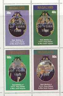 Nagaland 1986 Royal Wedding perf sheetlet of 4 opt'd Duke & Duchess of York in silver, unmounted mint, stamps on , stamps on  stamps on royalty, stamps on  stamps on andrew & fergie