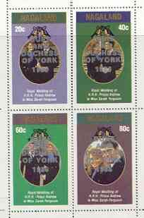 Nagaland 1986 Royal Wedding perf sheetlet of 4 optd Duke & Duchess of York in silver, unmounted mint, stamps on royalty, stamps on andrew & fergie