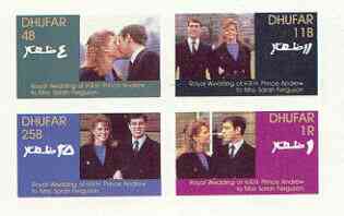 Dhufar 1986 Royal Wedding imperf sheetlet of 4, unmounted mint, stamps on royalty, stamps on andrew & fergie