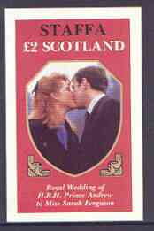 Staffa 1986 Royal Wedding imperf deluxe sheet (Â£2 value) unmounted mint, stamps on , stamps on  stamps on royalty, stamps on  stamps on andrew & fergie