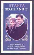 Staffa 1986 Royal Wedding imperf souvenir sheet (\A31 value) single progressive proof in blue, magenta & black (yellow omitted) unmounted mint (note the remaining progres..., stamps on royalty, stamps on andrew & fergie