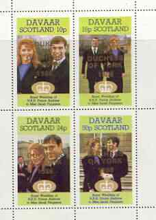 Davaar Island 1986 Royal Wedding perf sheetlet of 4 opt'd Duke & Duchess of York in gold, unmounted mint, stamps on , stamps on  stamps on royalty, stamps on  stamps on andrew & fergie