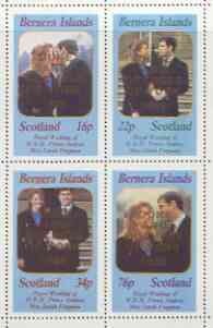 Bernera 1986 Royal Wedding perf set of 4 opt'd Duke & Duchess of York in gold, unmounted mint, stamps on , stamps on  stamps on royalty, stamps on  stamps on andrew & fergie