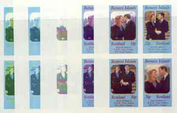 Bernera 1986 Royal Wedding imperf sheetlet of 4, the set of 5 progressive proofs, comprising single colour, 2-colour, two x 3-colour combinations plus completed design (20 proofs) unmounted mint, stamps on , stamps on  stamps on royalty, stamps on  stamps on andrew & fergie