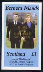 Bernera 1986 Royal Wedding imperf souvenir sheet (£1 value) opt'd Duke & Duchess of York in gold, unmounted mint, stamps on royalty, stamps on andrew & fergie