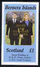 Bernera 1986 Royal Wedding imperf souvenir sheet (Â£1 value) opt'd Duke & Duchess of York in gold, unmounted mint, stamps on , stamps on  stamps on royalty, stamps on  stamps on andrew & fergie