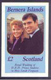 Bernera 1986 Royal Wedding imperf deluxe sheet (£2 value) unmounted mint, stamps on royalty, stamps on andrew & fergie