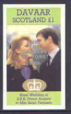 Davaar Island 1986 Royal Wedding imperf souvenir sheet (£1 value) opt'd Duke & Duchess of York in silver unmounted mint, stamps on royalty, stamps on andrew & fergie