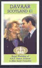 Davaar Island 1986 Royal Wedding imperf souvenir sheet (£1 value) optd Duke & Duchess of York in gold unmounted mint, stamps on royalty, stamps on andrew & fergie