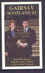 Gairsay 1986 Royal Wedding imperf souvenir sheet (£1 value) opt'd Duke & Duchess of York in gold unmounted mint, stamps on , stamps on  stamps on royalty, stamps on  stamps on andrew & fergie