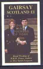 Gairsay 1986 Royal Wedding imperf souvenir sheet (Â£1 value) opt'd Duke & Duchess of York in gold unmounted mint, stamps on , stamps on  stamps on royalty, stamps on  stamps on andrew & fergie