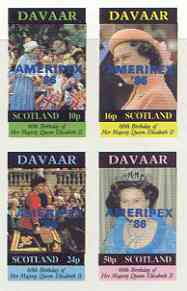 Davaar Island 1986 Queen's 60th Birthday imperf sheetlet of 4 with AMERIPEX opt in blue unmounted mint, stamps on royalty, stamps on 60th birthday, stamps on stamp exhibitions