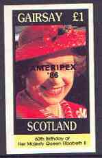 Gairsay 1986 Queen's 60th Birthday imperf souvenir sheet (£1 value) with AMERIPEX opt in black unmounted mint, stamps on royalty, stamps on 60th birthday, stamps on stamp exhibitions