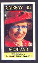 Gairsay 1986 Queen's 60th Birthday imperf souvenir sheet (£1 value) with AMERIPEX opt in blue unmounted mint, stamps on royalty, stamps on 60th birthday, stamps on stamp exhibitions