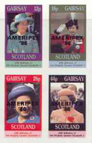 Gairsay 1986 Queen's 60th Birthday imperf sheetlet containing 4 values with AMERIPEX opt in black unmounted mint, stamps on royalty, stamps on 60th birthday, stamps on stamp exhibitions