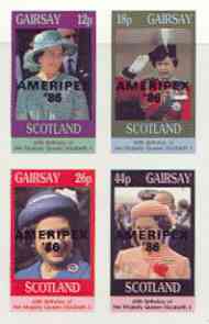 Gairsay 1986 Queen's 60th Birthday imperf sheetlet containing 4 values with AMERIPEX opt in black unmounted mint, stamps on , stamps on  stamps on royalty, stamps on  stamps on 60th birthday, stamps on  stamps on stamp exhibitions