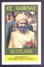 Gairsay 1986 Queen's 60th Birthday imperf deluxe sheet (£2 value) with AMERIPEX opt in blue unmounted mint, stamps on royalty, stamps on 60th birthday, stamps on stamp exhibitions