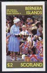 Bernera 1986 Queen's 60th Birthday imperf deluxe sheet (Â£2 value) with AMERIPEX opt in black unmounted mint, stamps on , stamps on  stamps on royalty, stamps on  stamps on 60th birthday, stamps on  stamps on stamp exhibitions