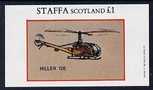 Staffa 1982 Helicopters #4 (Hiller 12E) imperf souvenir sheet (£1 value) unmounted mint, stamps on aviation    helicopter
