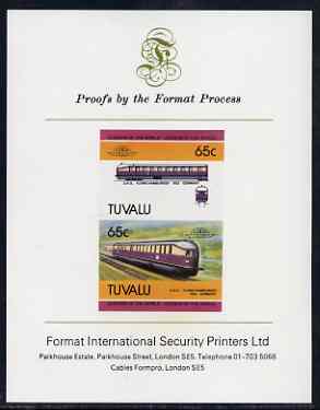 Tuvalu 1985 Locomotives #5 (Leaders of the World) 65c Flying Hamburger imperf se-tenant proof pair mounted on Format International proof card (as SG 352a), stamps on railways