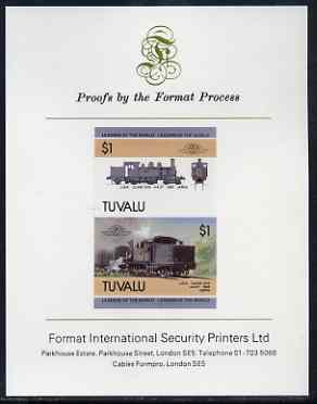 Tuvalu 1985 Locomotives #5 (Leaders of the World) $1 JNR 4-4-2T Class 1070 imperf se-tenant proof pair mounted on Format International proof card (as SG 354a), stamps on , stamps on  stamps on railways, stamps on  stamps on japan