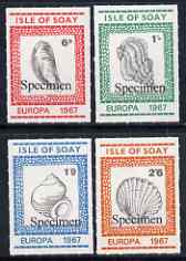 Isle of Soay 1967 Europa (Shells) rouletted set of 4 opt'd Specimen (scarce with very few sets produced) unmounted mint, stamps on europa, stamps on marine life, stamps on shells