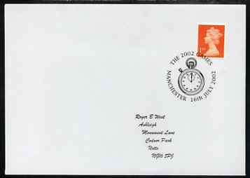 Postmark - Great Britain 2002 cover with Manchester 2002 Games cancel illustrated with Stop Watch, stamps on , stamps on  stamps on sport, stamps on  stamps on clocks