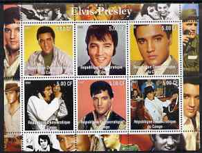 Congo 2002 Elvis Presley perf sheetlet #2 containing set of 6 values unmounted mint, stamps on , stamps on  stamps on personalities, stamps on  stamps on elvis, stamps on  stamps on music, stamps on  stamps on films, stamps on  stamps on entertainments, stamps on  stamps on pops