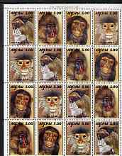 Abkhazia 2000 Primates perf sheetlet containing 4 se-tenant strips of 4 unmounted mint, stamps on , stamps on  stamps on animals, stamps on  stamps on apes