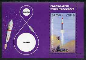 Nagaland 1969 The Moon programme 1ch25 m/sheet perf on three sides only unmounted mint, stamps on , stamps on  stamps on space