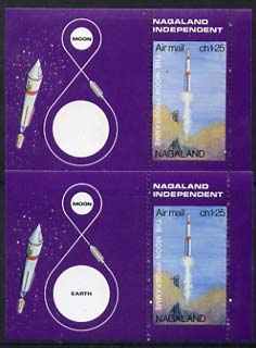 Nagaland 1969 The Moon programme 1ch25 m/sheet perf on two sides only (horiz perfs omitted), unmounted mint, stamps on , stamps on  stamps on space