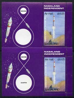 Nagaland 1969 The Moon programme 1ch25 m/sheet with 'Earth' omitted plus normal, both unmounted mint, stamps on , stamps on  stamps on space