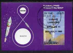 Nagaland 1969 The Moon programme 1ch25 m/sheet opt'd 'Lunar Landing Apollo 11' imperf on three sides fine cto used, stamps on , stamps on  stamps on space