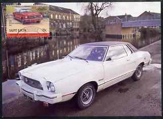 St Lucia 1984 Cars #2 (Leaders of the World) 75c Ford Mustang (1965) Postcard bearing appropriate stamp with first day cancel, stamps on , stamps on  stamps on cars, stamps on  stamps on ford