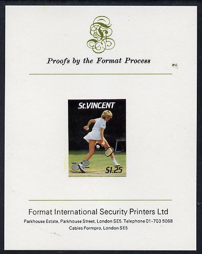 St Vincent 1987 International Tennis Players $1.25 Steffi Graf imperf proof mounted on Format International proof card (as SG 1061), stamps on personalities, stamps on tennis, stamps on sport