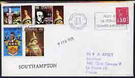 Great Britain 1971 Postal Strike cover to France bearing Staffa set of 4 revalued defs overprinted Emergency Strike Post, International Mail with Staffa obliterated, vari..., stamps on strike, stamps on composers, stamps on caves, stamps on europa