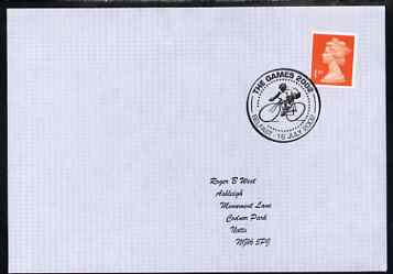 Postmark - Great Britain 2002 cover with Games 2002, Belfast cancel illustrated with Cyclist, stamps on sport, stamps on bicycles