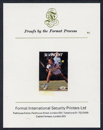 St Vincent 1987 International Tennis Players 40c Hanna Mandikova imperf proof mounted on Format International proof card as SG 1057, stamps on personalities, stamps on tennis, stamps on sport