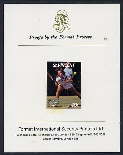 St Vincent 1987 International Tennis Planers 40c Hanna Mandikova imperf proof mounted on Format International proof card as SG 1057, stamps on , stamps on  stamps on personalities, stamps on  stamps on tennis, stamps on  stamps on sport