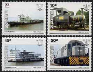 Zaire 1985 National Transport Office (Ships & Trains) perf set of 4 unmounted mint, SG 1258-61, stamps on , stamps on  stamps on transport, stamps on  stamps on railways, stamps on  stamps on ships, stamps on  stamps on tugs