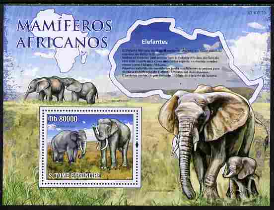 St Thomas & Prince Islands 2010 Animals of Africa - Elephants perf souvenir sheet unmounted mint , stamps on animals, stamps on elephants