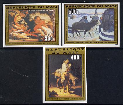 Mali 1980 Christmas imperf set of 3 from limited printing unmounted mint, SG 817-9, stamps on arts     christmas     donkeys