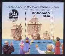 Bahamas 1990 500th Anniversary of Discovery of America by Columbus (3rd issue) perf m/sheet (Departure) unmounted mint, SG MS 874, stamps on , stamps on  stamps on explorers, stamps on  stamps on columbus, stamps on  stamps on ships