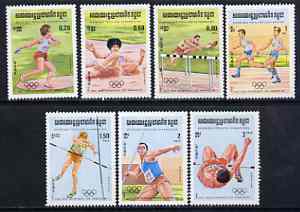 Kampuchea 1984 Los Angeles Olympic Games (2nd issue) perf set of 7 unmounted mint, SG 526-32, stamps on , stamps on  stamps on sport, stamps on  stamps on olympics, stamps on  stamps on discus, stamps on  stamps on high jump, stamps on  stamps on long jump, stamps on  stamps on hurdles, stamps on  stamps on pole vault, stamps on  stamps on javelin