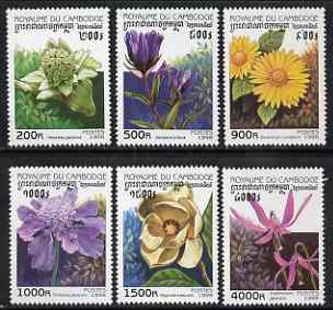 Cambodia 1998 Flowers complete perf set of 6 unmounted mint, SG 1785-90, stamps on , stamps on  stamps on flowers