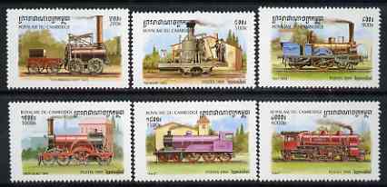 Cambodia 1999 Steam Railways perf set of 6 unmounted mint, SG 1832-37, stamps on , stamps on  stamps on railways