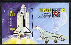 Guinea - Bissau 1983 Tembal '83 Stamp Exhibition perf m/sheet (Shuttle, Concorde, Balloon & Basle Dove) unmounted mint, stamps on , stamps on  stamps on concorde, stamps on  stamps on aviation, stamps on  stamps on balloons, stamps on  stamps on shuttle, stamps on  stamps on stamp on stamp, stamps on  stamps on doves, stamps on  stamps on stamp exhibitions, stamps on  stamps on stamponstamp